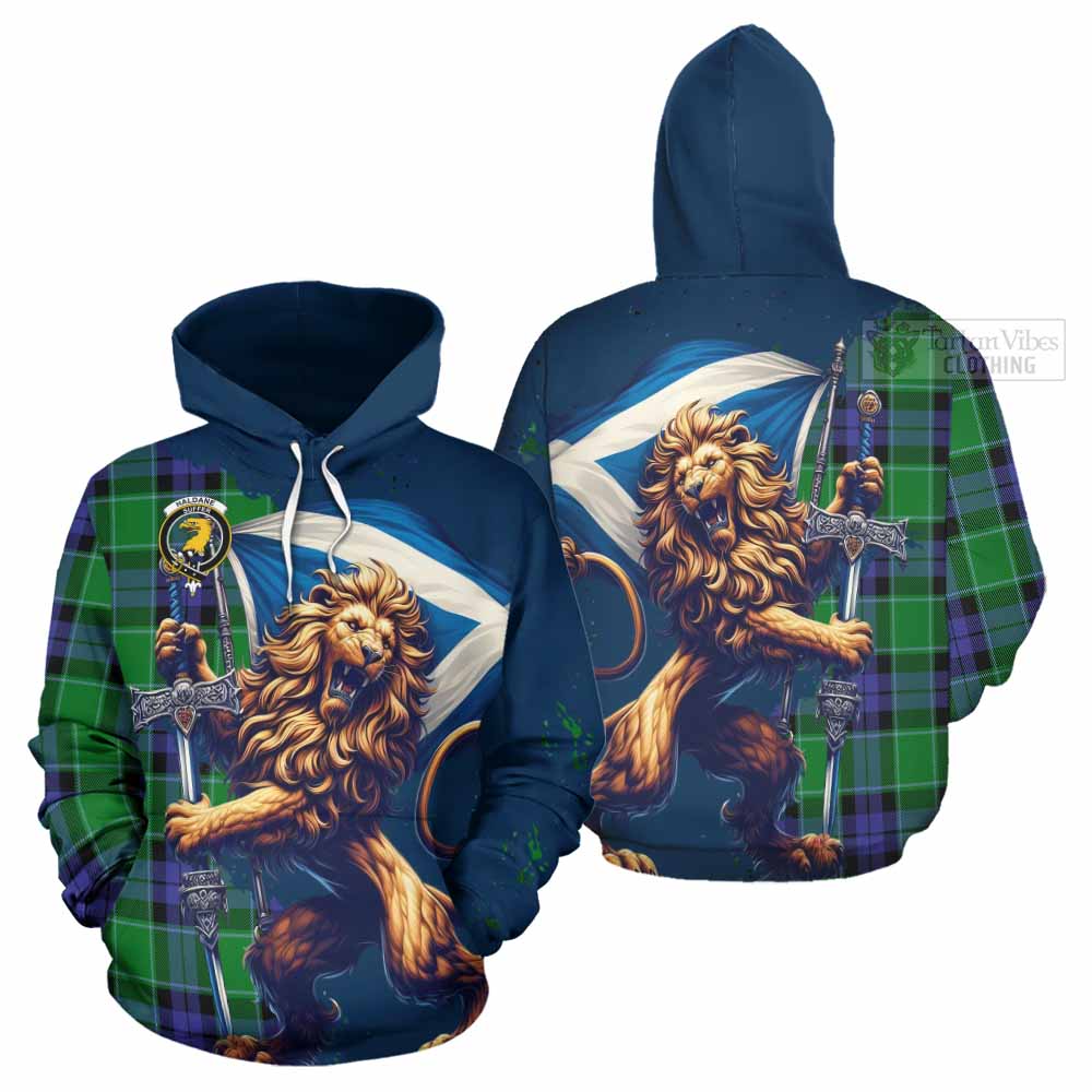 Tartan Vibes Clothing Haldane Tartan Family Crest Hoodie with Scottish Majestic Lion