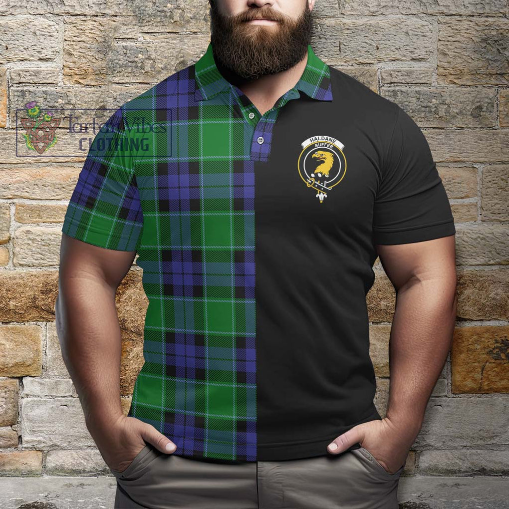 Haldane Tartan Polo Shirt with Family Crest and Half Of Me Style - Tartanvibesclothing Shop