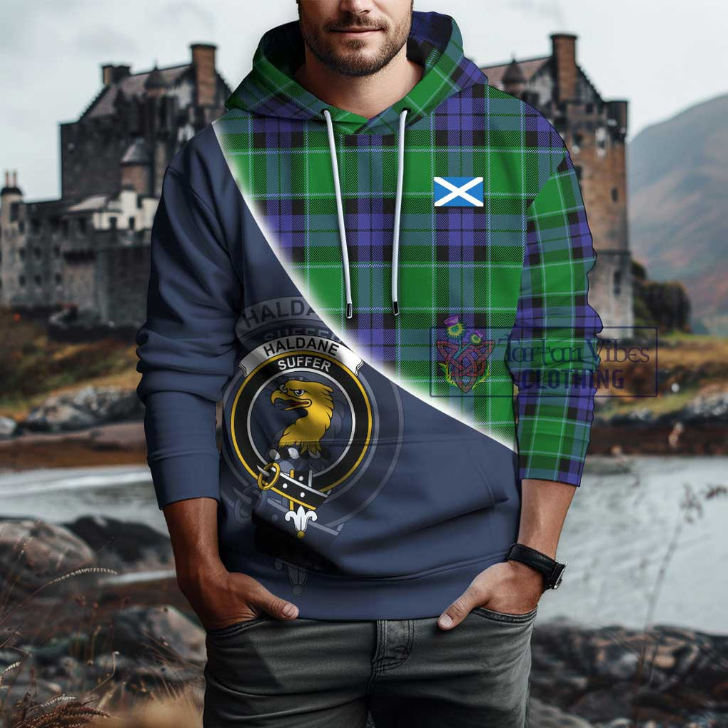 Haldane Tartan Hoodie with Personalised National Flag and Family Crest Half Style - Tartanvibesclothing Shop