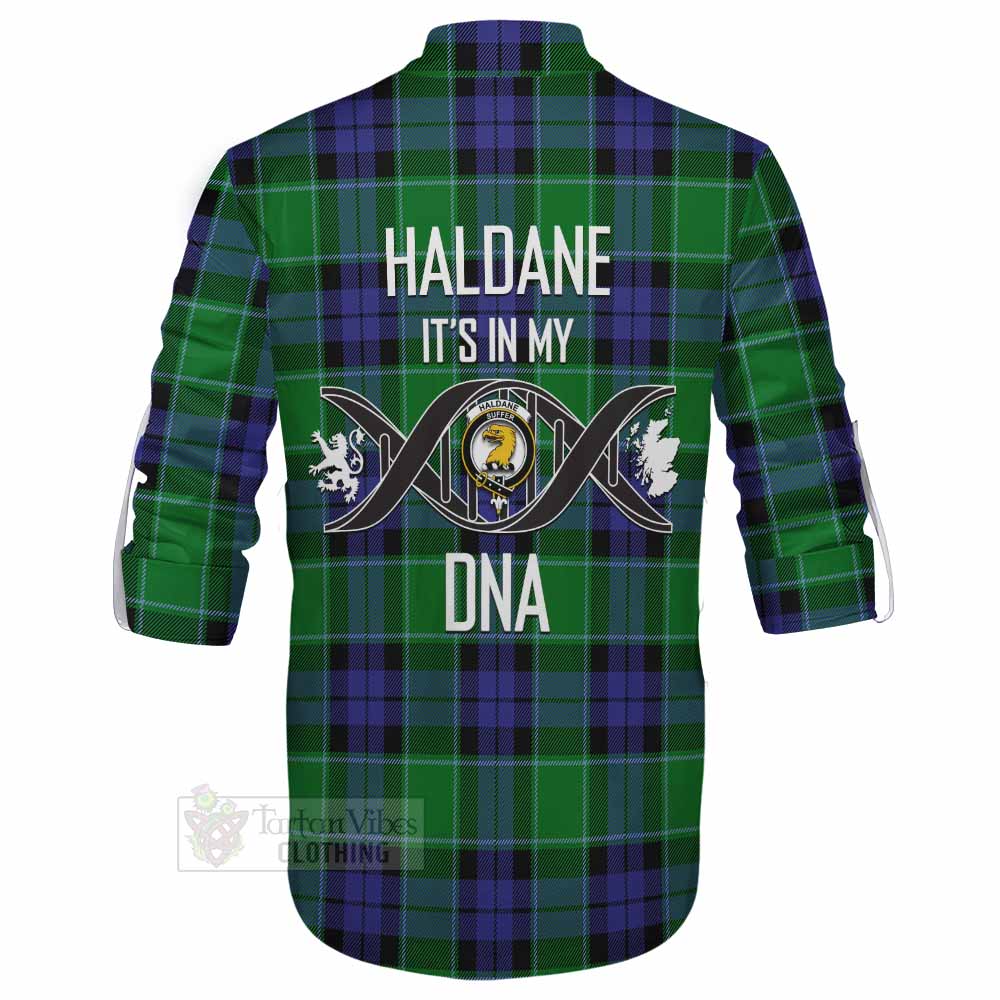 Tartan Vibes Clothing Haldane Tartan Ghillie Kilt Shirt with Family Crest DNA In Me Style