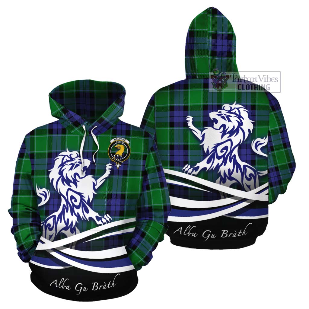 Tartan Vibes Clothing Haldane Tartan Cotton Hoodie with Alba Gu Brath Regal Lion Emblem