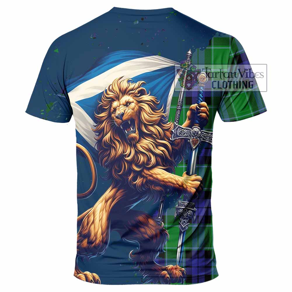 Tartan Vibes Clothing Haldane Tartan Family Crest T-Shirt with Scottish Majestic Lion