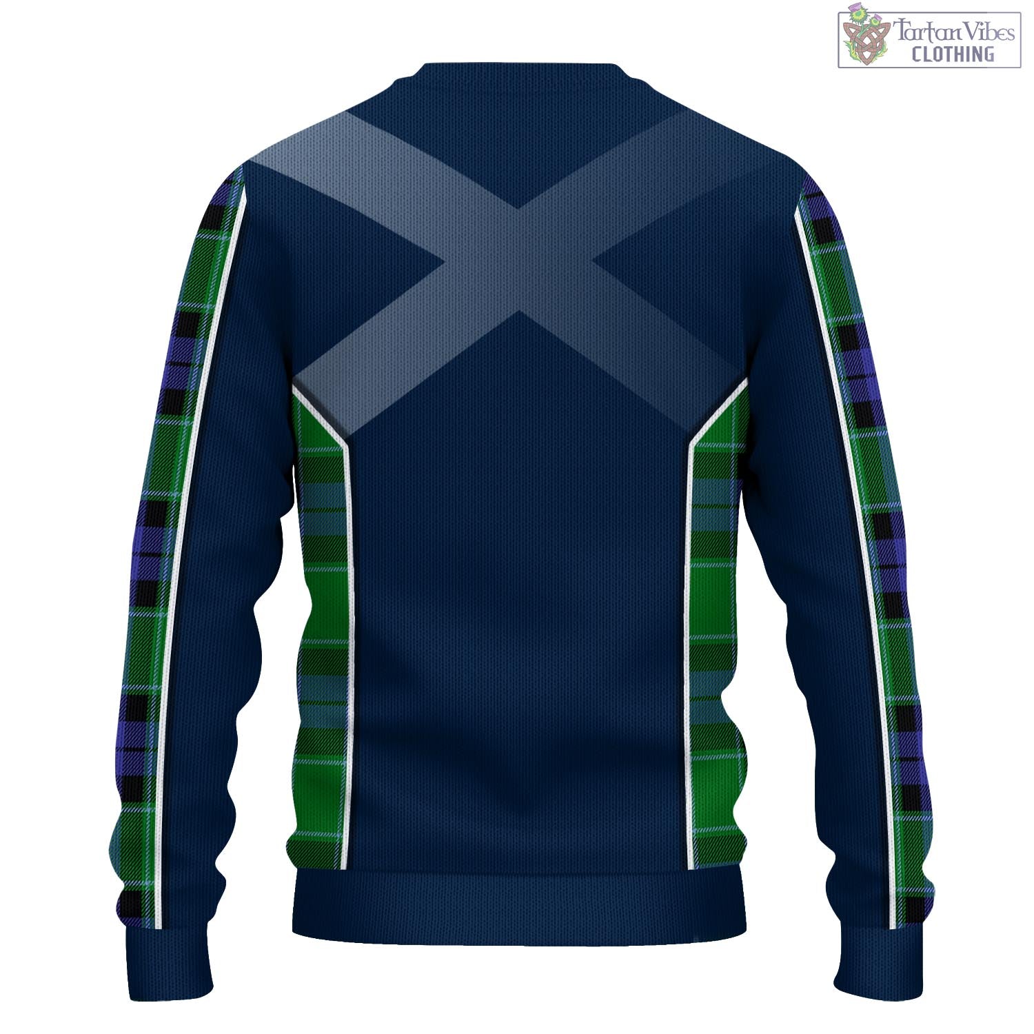 Tartan Vibes Clothing Haldane Tartan Knitted Sweatshirt with Family Crest and Scottish Thistle Vibes Sport Style