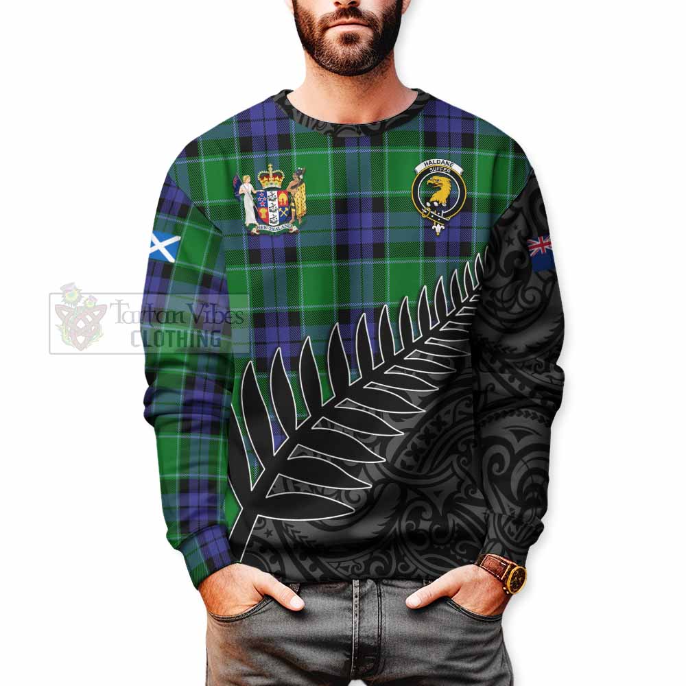 Tartan Vibes Clothing Haldane Crest Tartan Sweatshirt with New Zealand Silver Fern Half Style