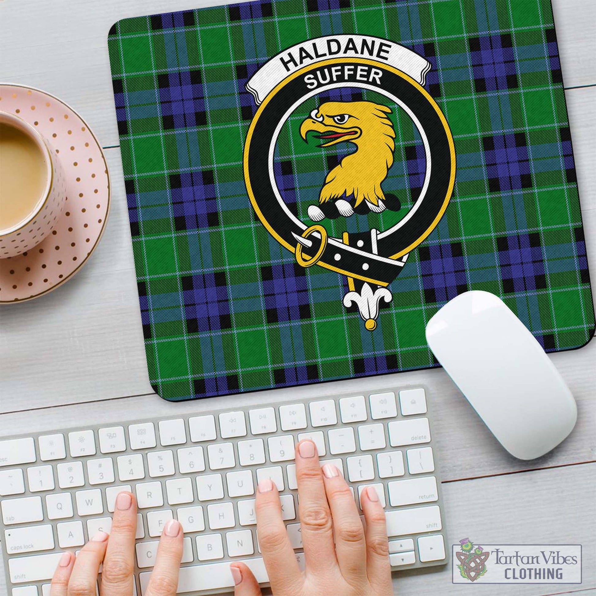 Tartan Vibes Clothing Haldane Tartan Mouse Pad with Family Crest