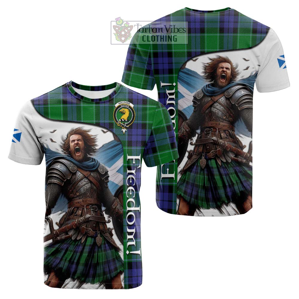 Tartan Vibes Clothing Haldane Crest Tartan Cotton T-shirt Inspired by the Freedom of Scottish Warrior