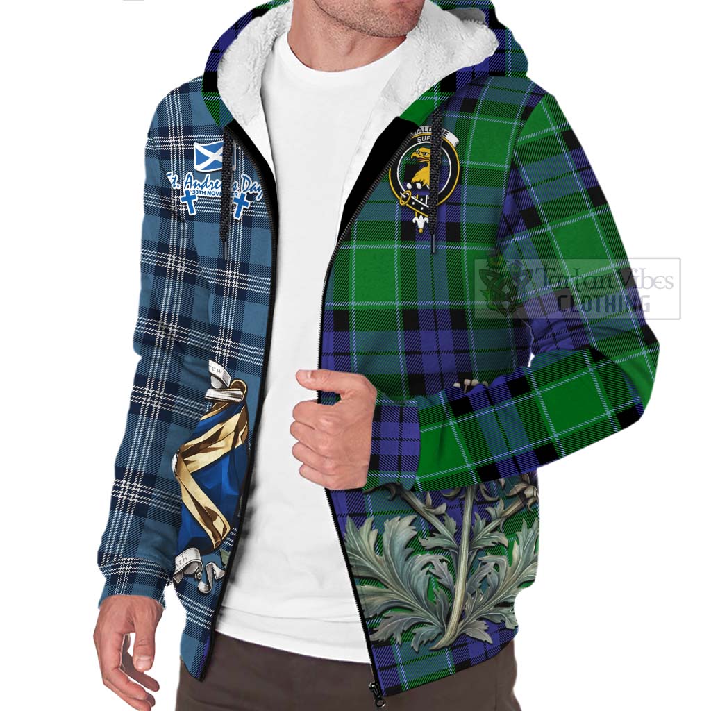 Tartan Vibes Clothing Haldane Tartan Sherpa Hoodie Happy St. Andrew's Day Half Tartan Style