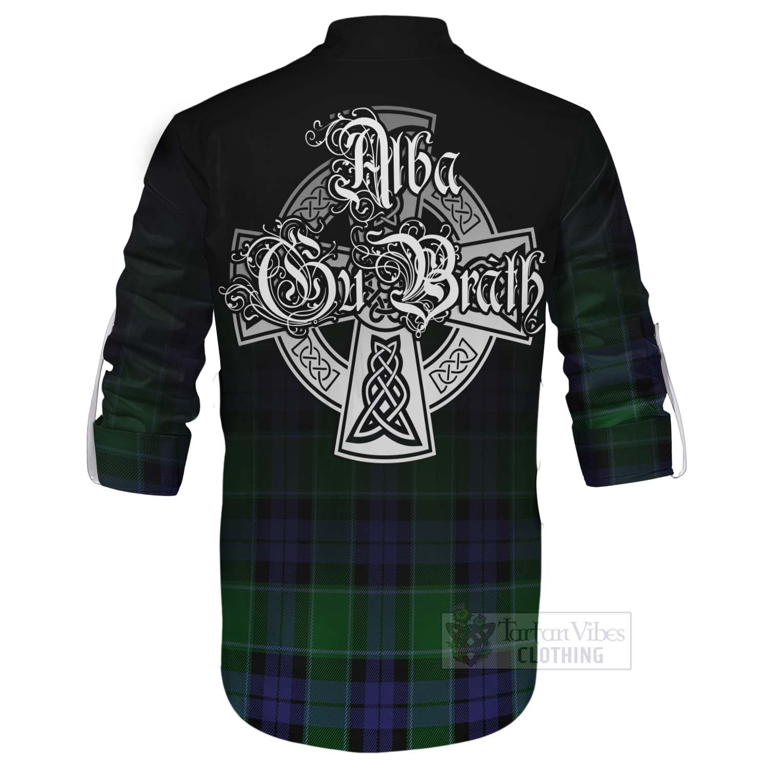 Tartan Vibes Clothing Haldane Tartan Ghillie Kilt Shirt Featuring Alba Gu Brath Family Crest Celtic Inspired