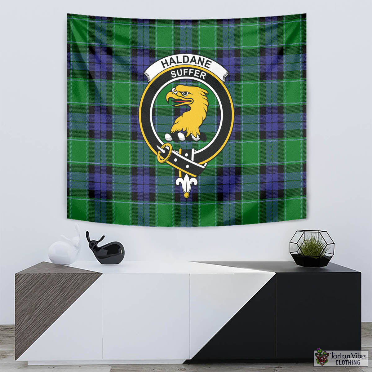 Tartan Vibes Clothing Haldane Tartan Tapestry Wall Hanging and Home Decor for Room with Family Crest