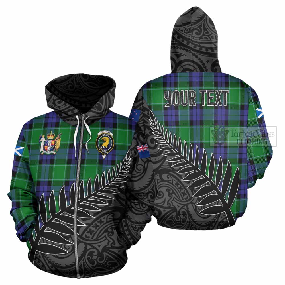 Tartan Vibes Clothing Haldane Crest Tartan Hoodie with New Zealand Silver Fern Half Style