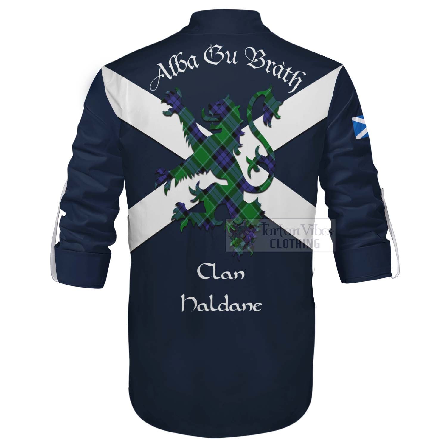 Tartan Vibes Clothing Haldane Tartan Lion Rampant Ghillie Kilt Shirt Proudly Display Your Heritage with Alba Gu Brath and Clan Name