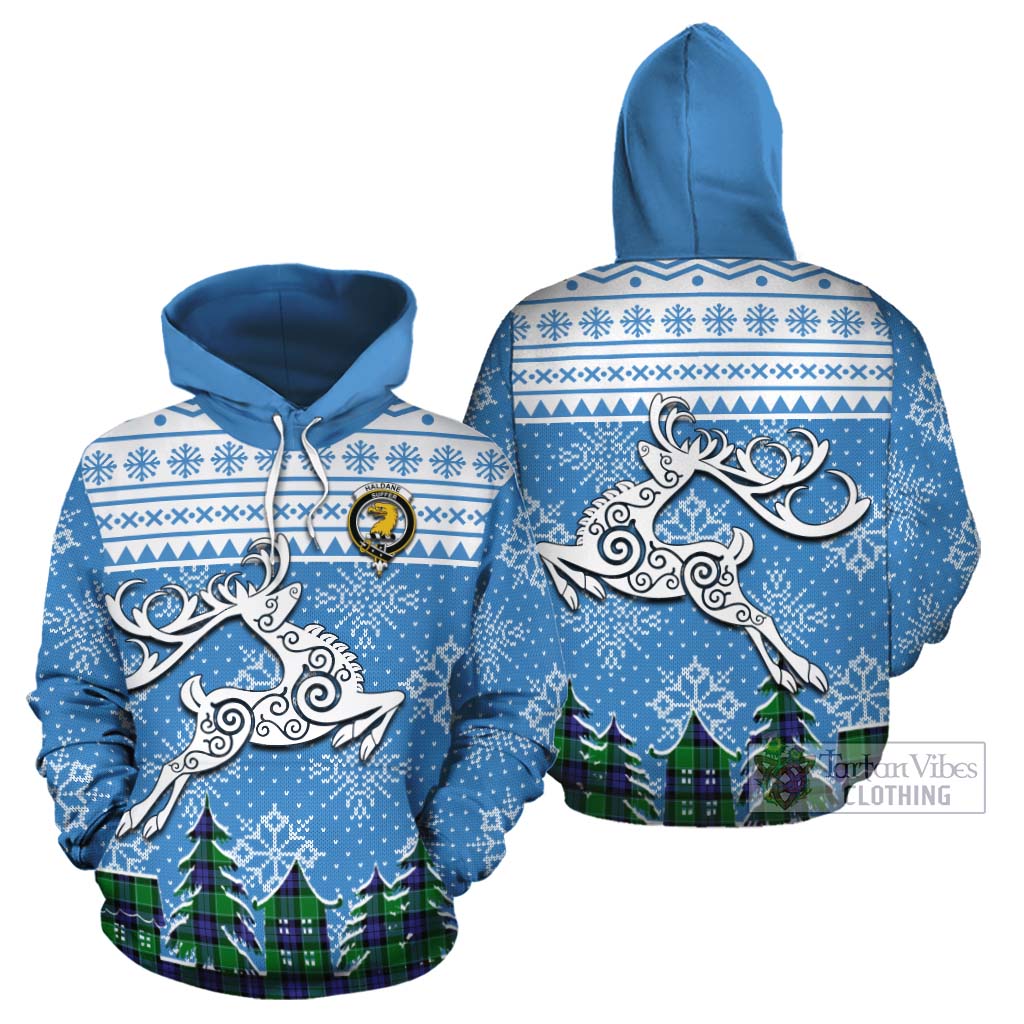 Tartan Vibes Clothing Haldane Clan Christmas Cotton Hoodie Celtic Reindeer Style