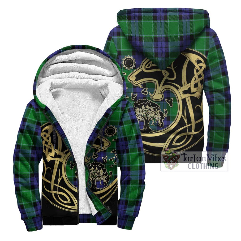 Haldane Tartan Sherpa Hoodie with Family Crest Celtic Wolf Style Unisex - Tartan Vibes Clothing