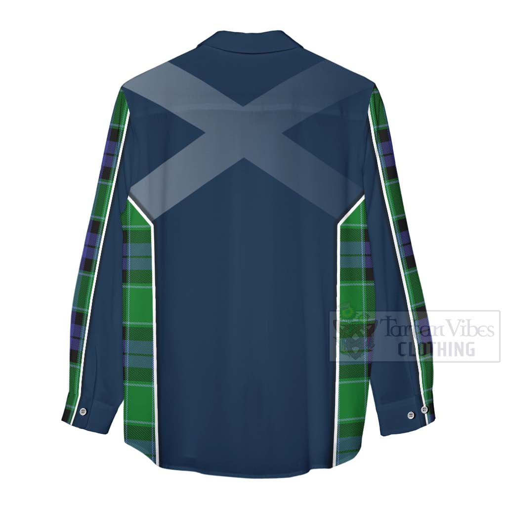 Tartan Vibes Clothing Haldane Tartan Women's Casual Shirt with Family Crest and Scottish Thistle Vibes Sport Style