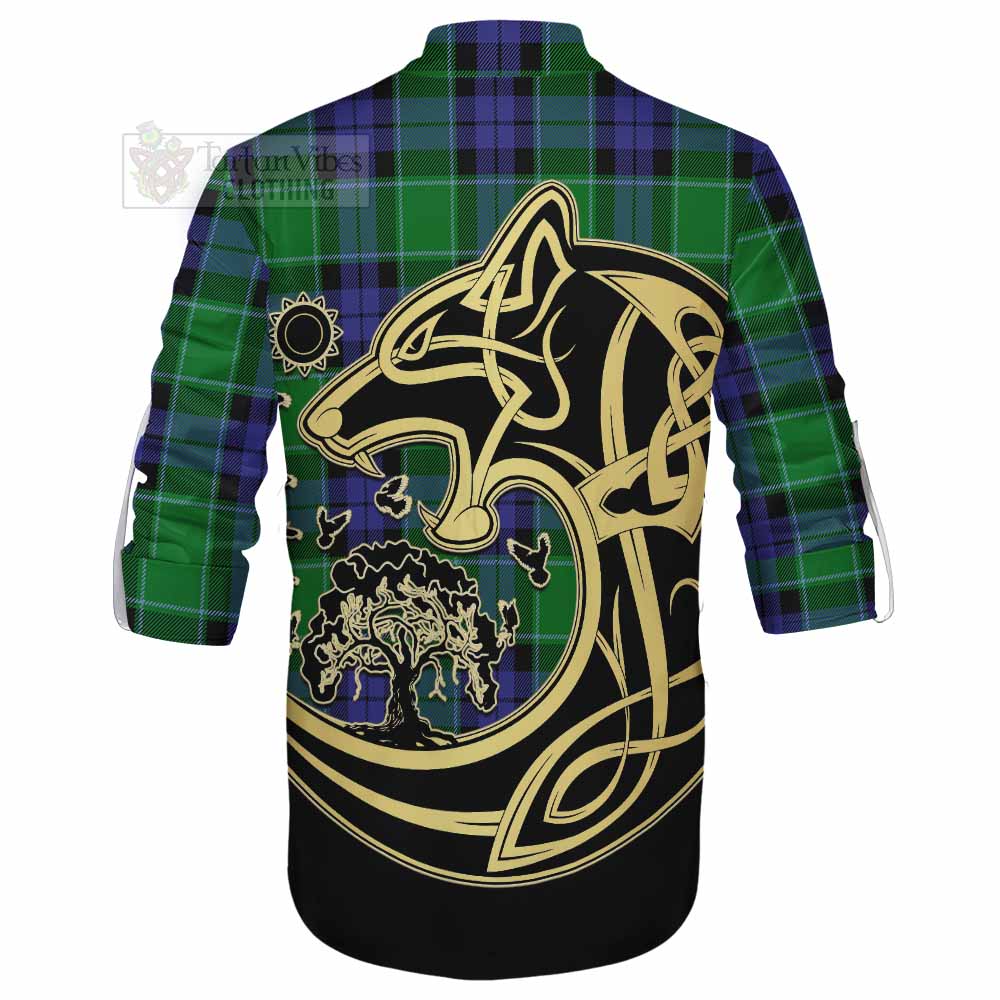 Tartan Vibes Clothing Haldane Tartan Ghillie Kilt Shirt with Family Crest Celtic Wolf Style