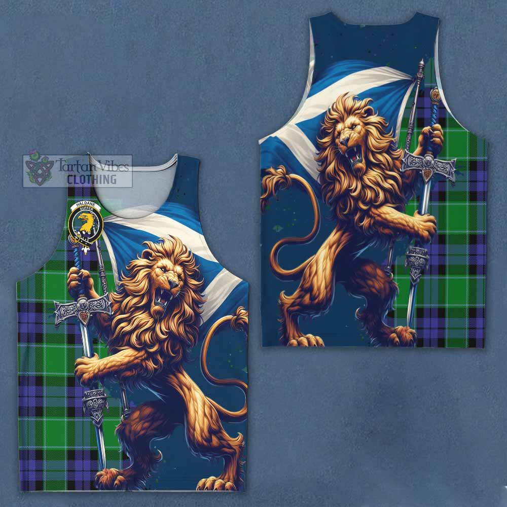 Tartan Vibes Clothing Haldane Tartan Family Crest Men's Tank Top with Scottish Majestic Lion