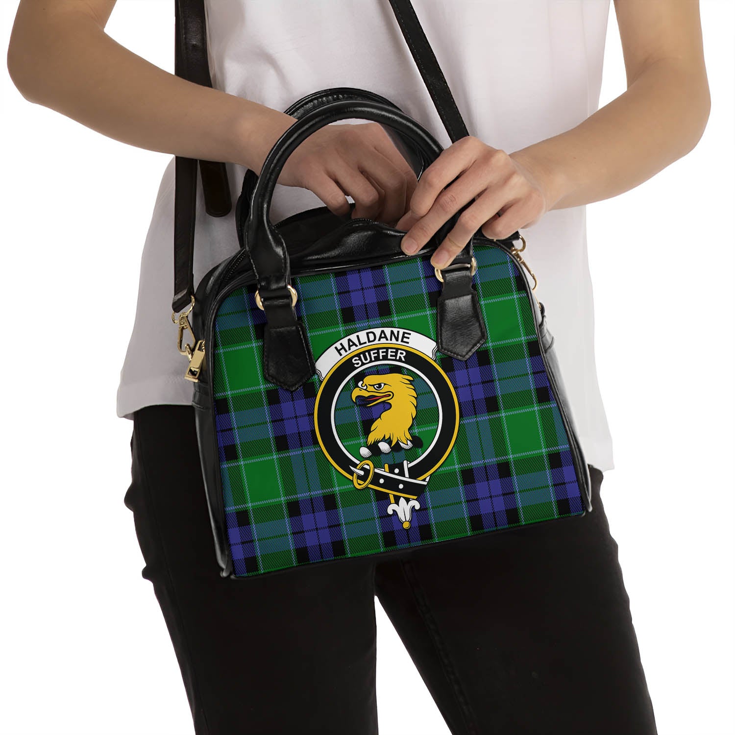 Haldane Tartan Shoulder Handbags with Family Crest - Tartanvibesclothing