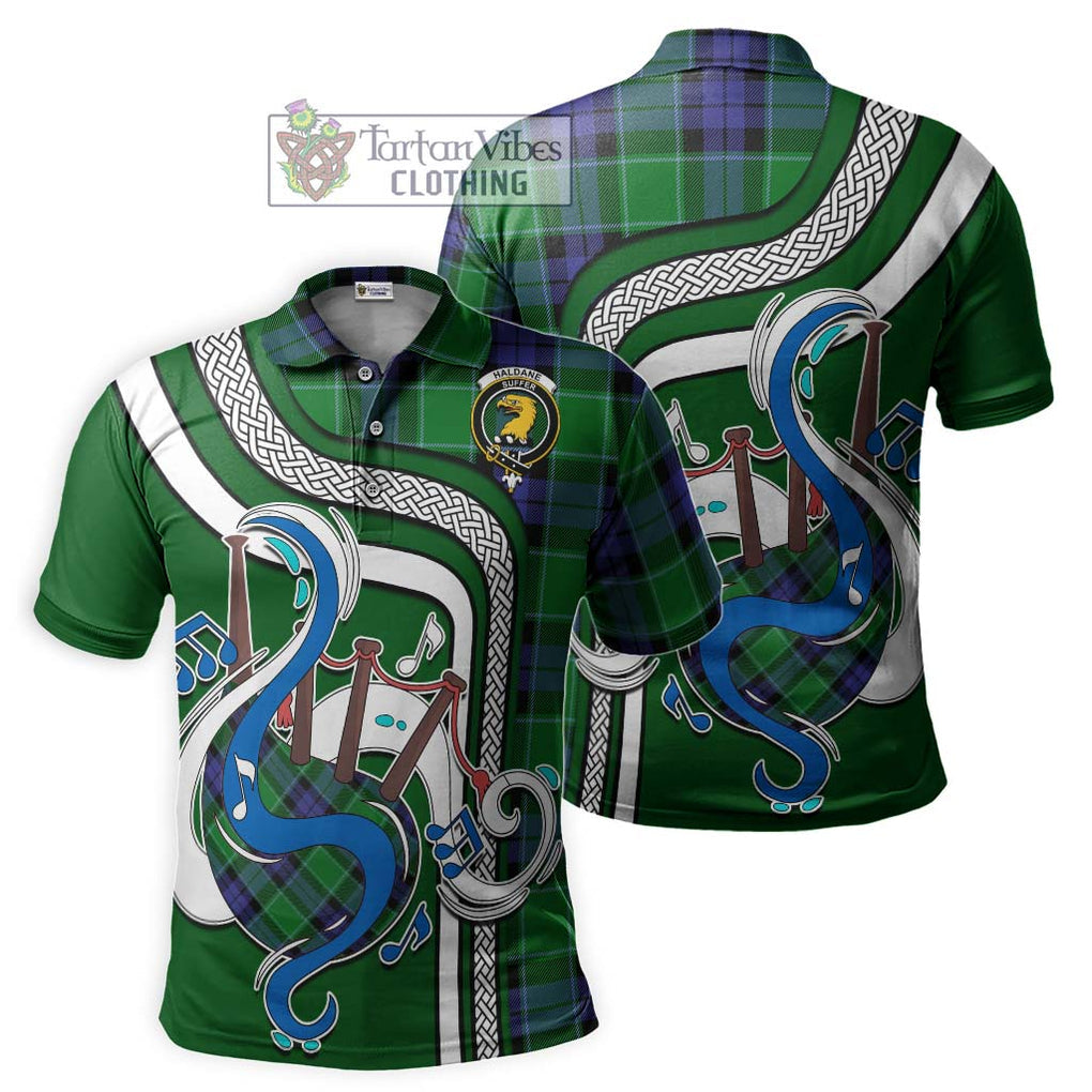 Tartan Vibes Clothing Haldane Tartan Polo Shirt with Epic Bagpipe Style