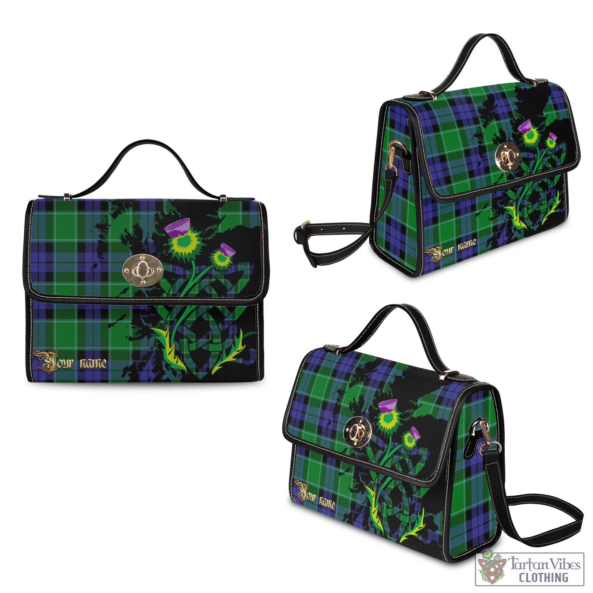 Tartan Vibes Clothing Haldane Tartan Waterproof Canvas Bag with Scotland Map and Thistle Celtic Accents