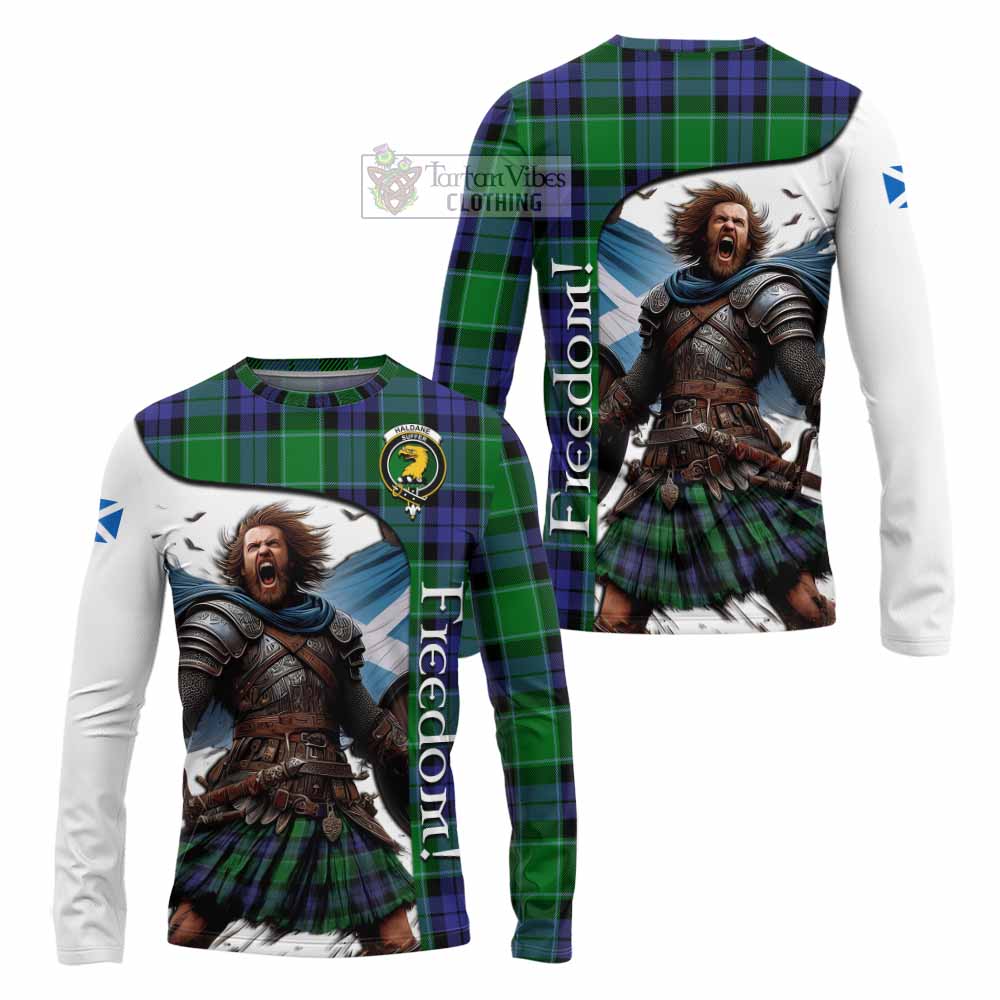 Tartan Vibes Clothing Haldane Crest Tartan Long Sleeve T-Shirt Inspired by the Freedom of Scottish Warrior