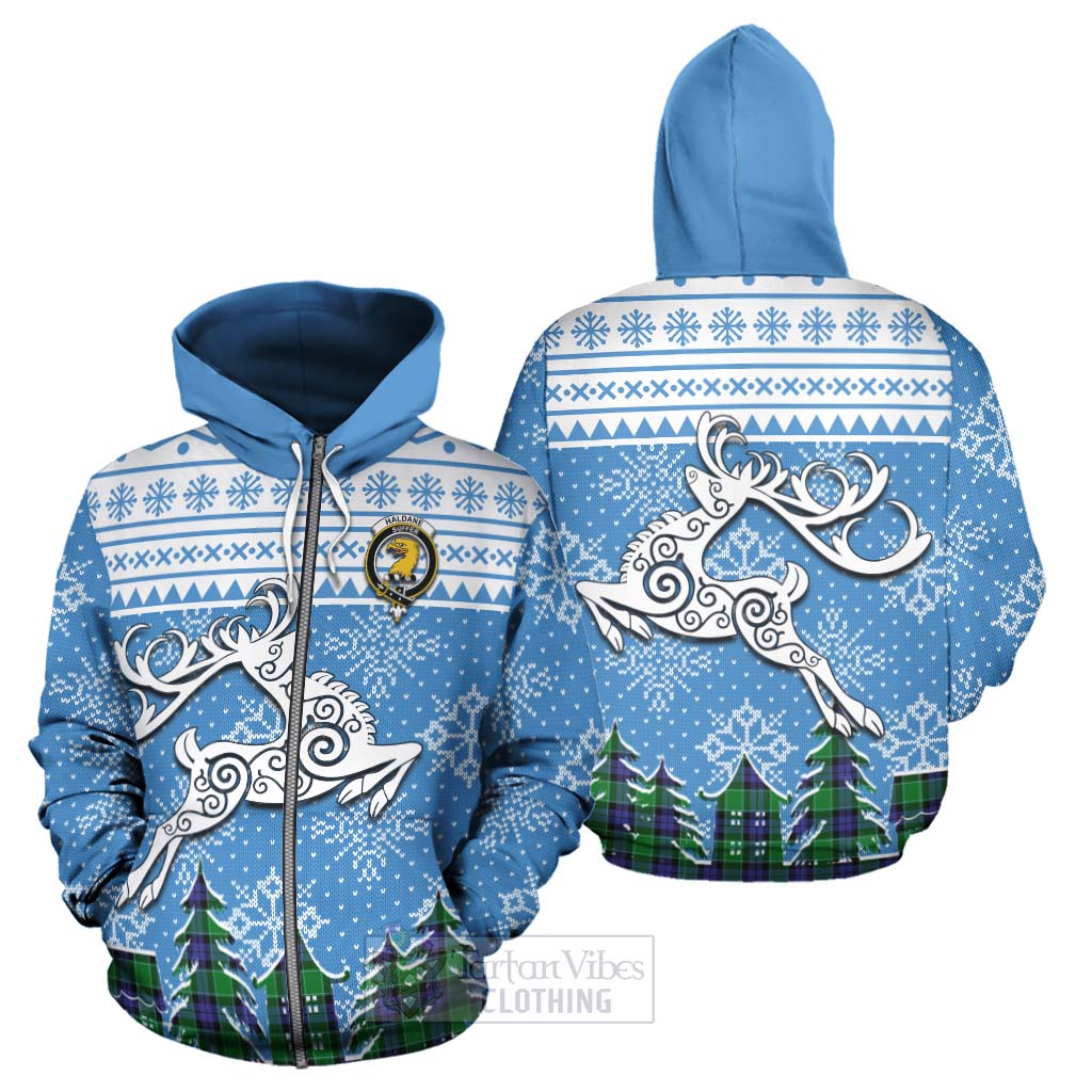 Tartan Vibes Clothing Haldane Clan Christmas Hoodie Celtic Reindeer Style