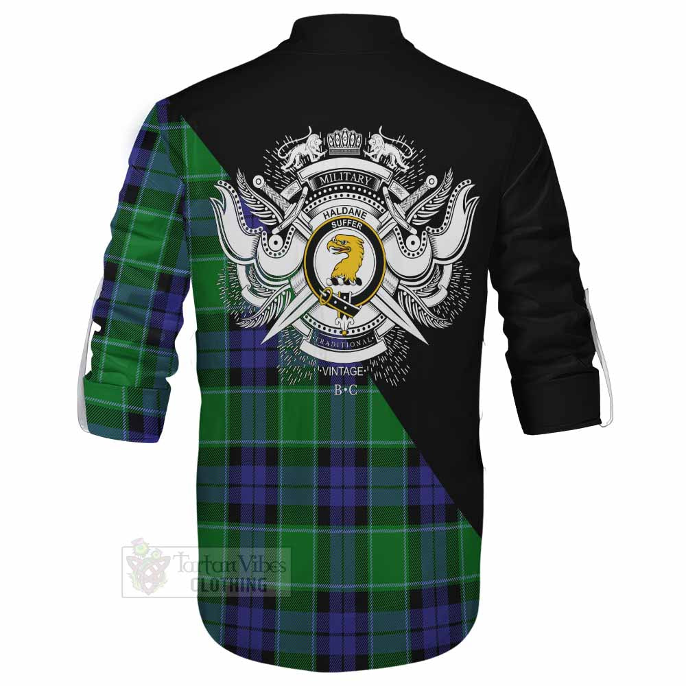 Tartan Vibes Clothing Haldane Tartan Ghillie Kilt Shirt with Family Crest and Military Logo Style