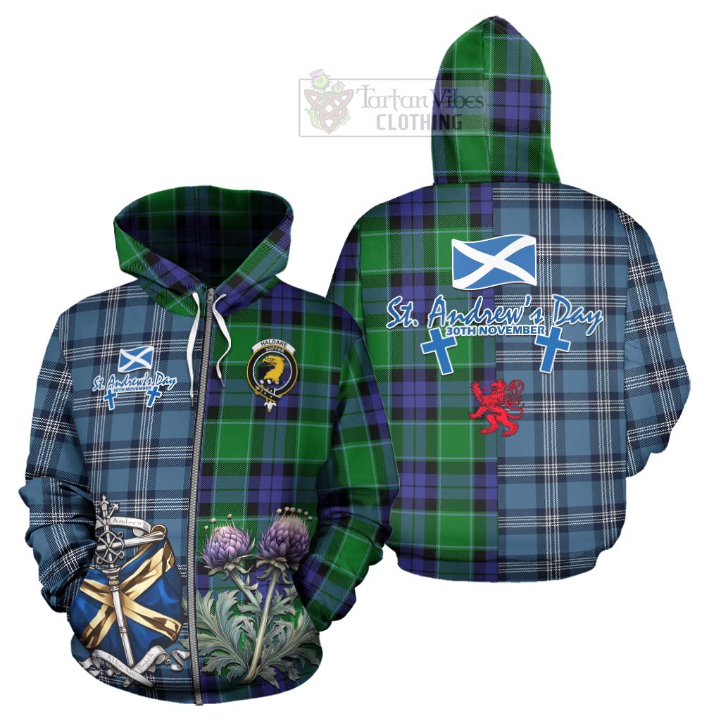 Tartan Vibes Clothing Haldane Tartan Hoodie Happy St. Andrew's Day Half Tartan Style