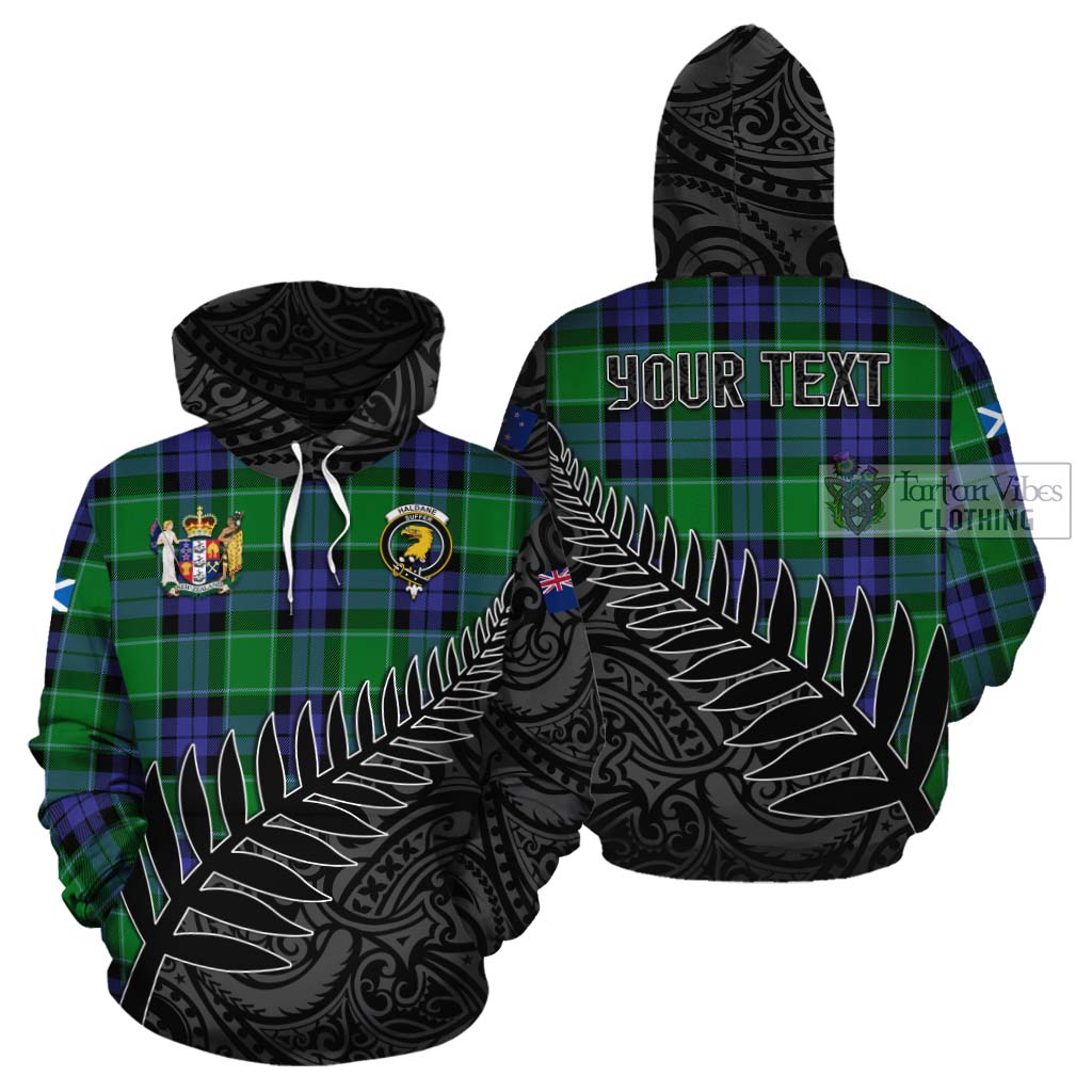 Tartan Vibes Clothing Haldane Crest Tartan Cotton Hoodie with New Zealand Silver Fern Half Style