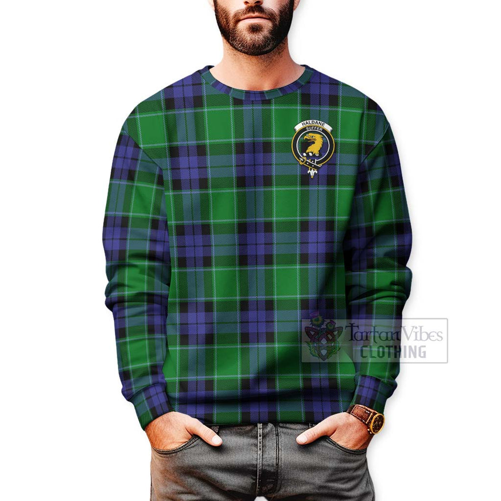 Tartan Vibes Clothing Haldane Tartan Sweatshirt with Family Crest Celtic Skull Style