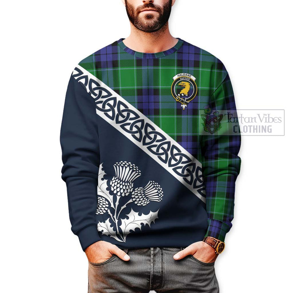 Tartan Vibes Clothing Haldane Tartan Sweatshirt Featuring Thistle and Scotland Map