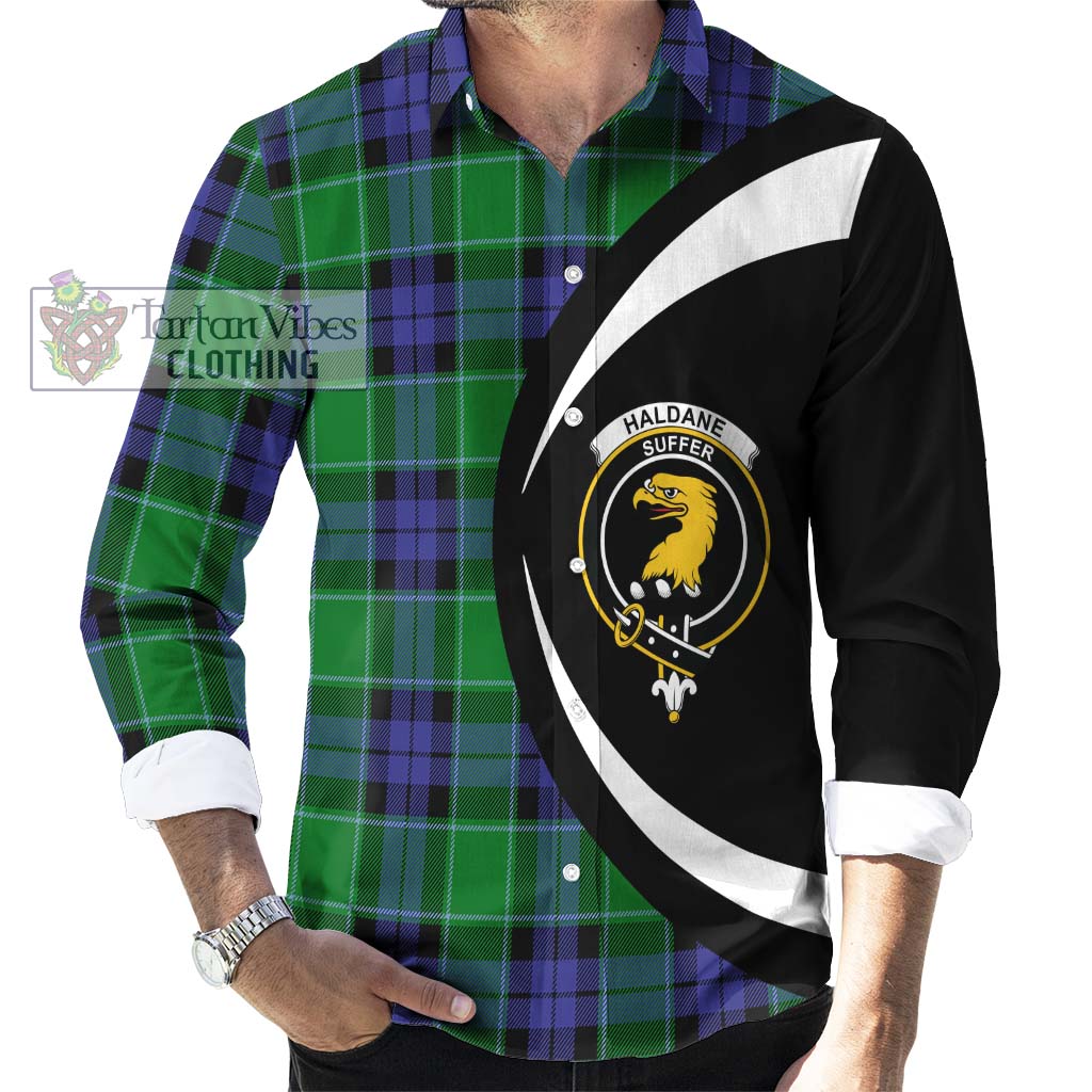 Haldane Tartan Long Sleeve Button Up with Family Crest Circle Style - Tartan Vibes Clothing