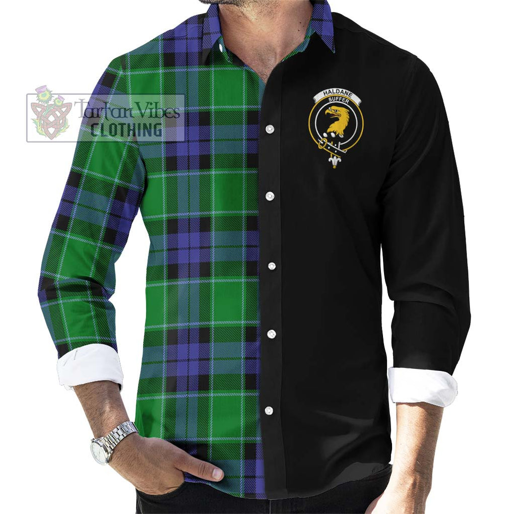 Haldane Tartan Long Sleeve Button Shirt with Family Crest and Half Of Me Style - Tartanvibesclothing Shop