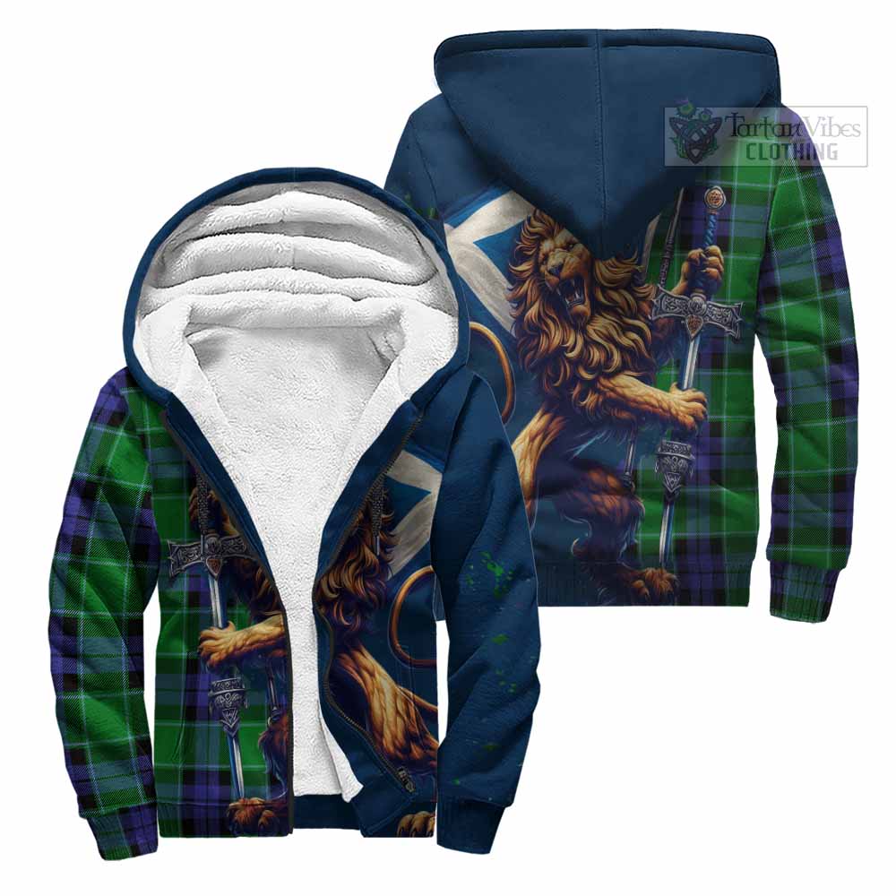 Tartan Vibes Clothing Haldane Tartan Family Crest Sherpa Hoodie with Scottish Majestic Lion