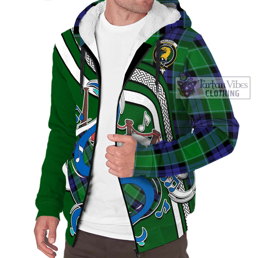 Haldane Tartan Sherpa Hoodie with Epic Bagpipe Style Unisex - Tartanvibesclothing Shop