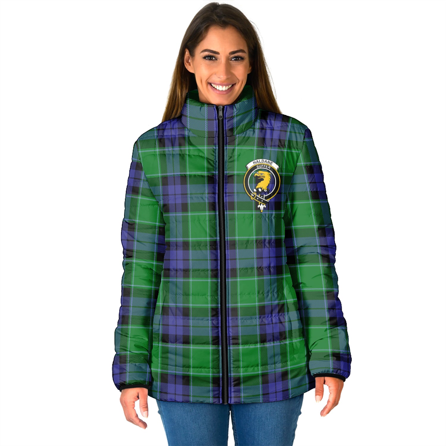 Haldane Tartan Padded Jacket with Family Crest - Tartan Vibes Clothing