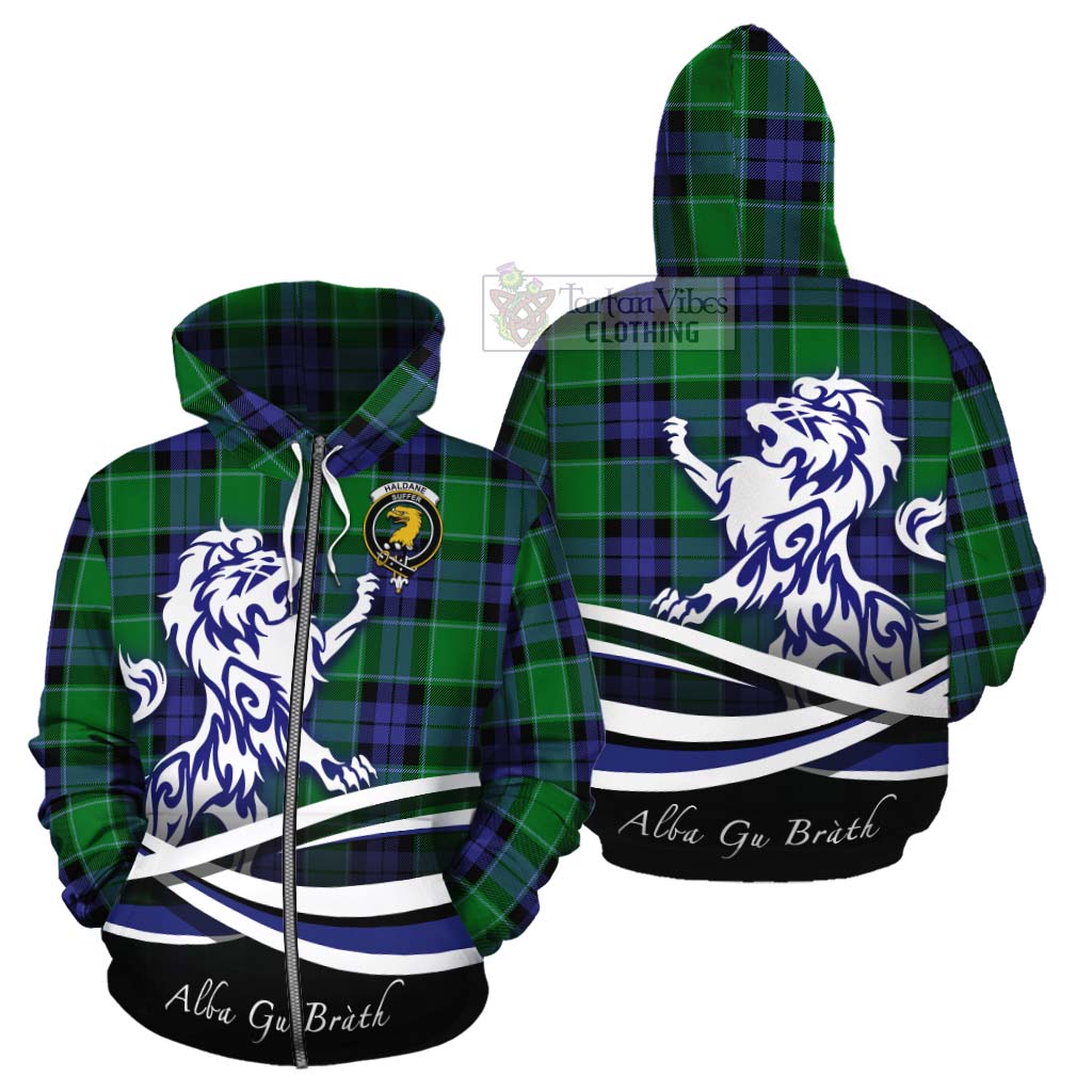 Tartan Vibes Clothing Haldane Tartan Cotton Hoodie with Alba Gu Brath Regal Lion Emblem