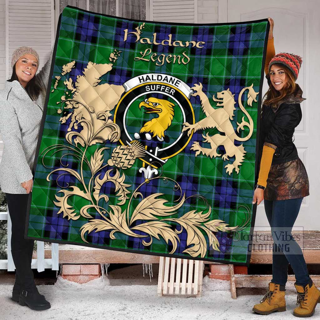 Tartan Vibes Clothing Haldane Tartan Quilt with Family Crest and Scottish Symbol Style