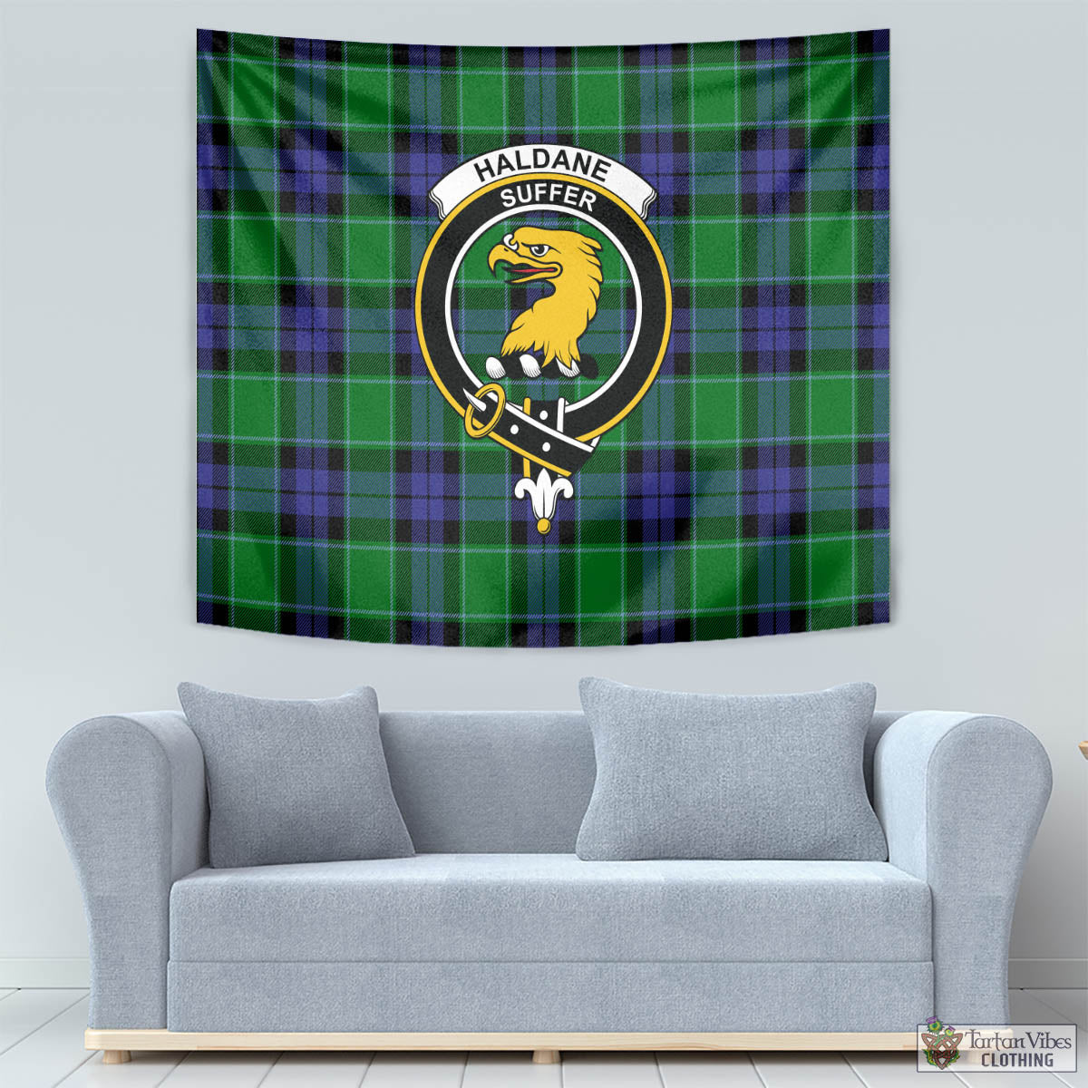 Tartan Vibes Clothing Haldane Tartan Tapestry Wall Hanging and Home Decor for Room with Family Crest