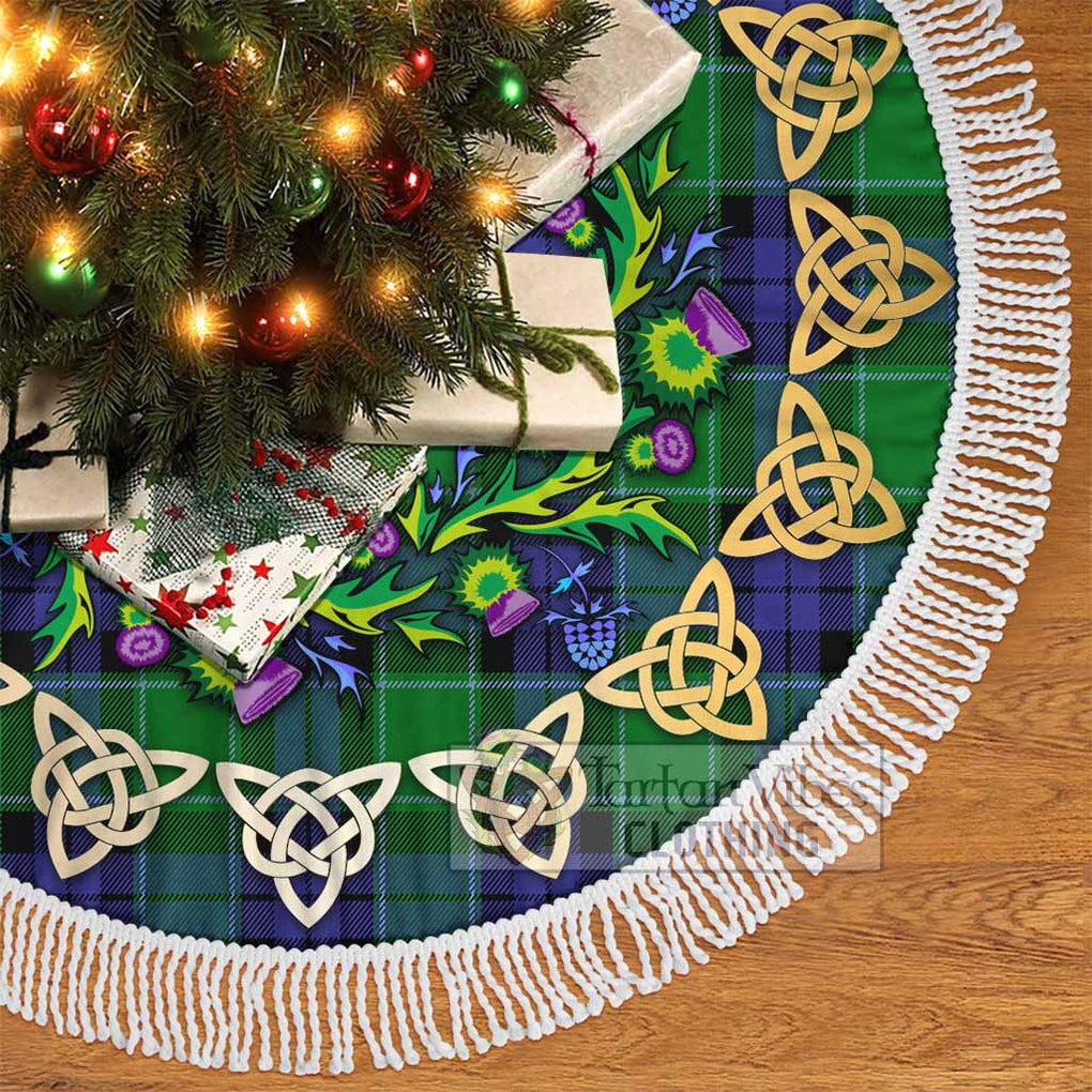 Tartan Vibes Clothing Haldane Tartan Christmas Tree Skirt with Thistle Celtic Knot Style