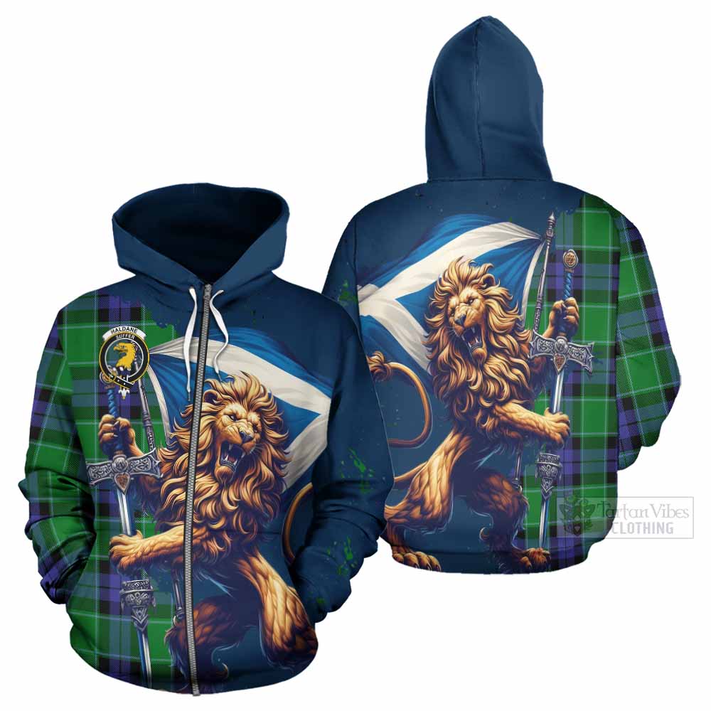 Tartan Vibes Clothing Haldane Tartan Family Crest Hoodie with Scottish Majestic Lion