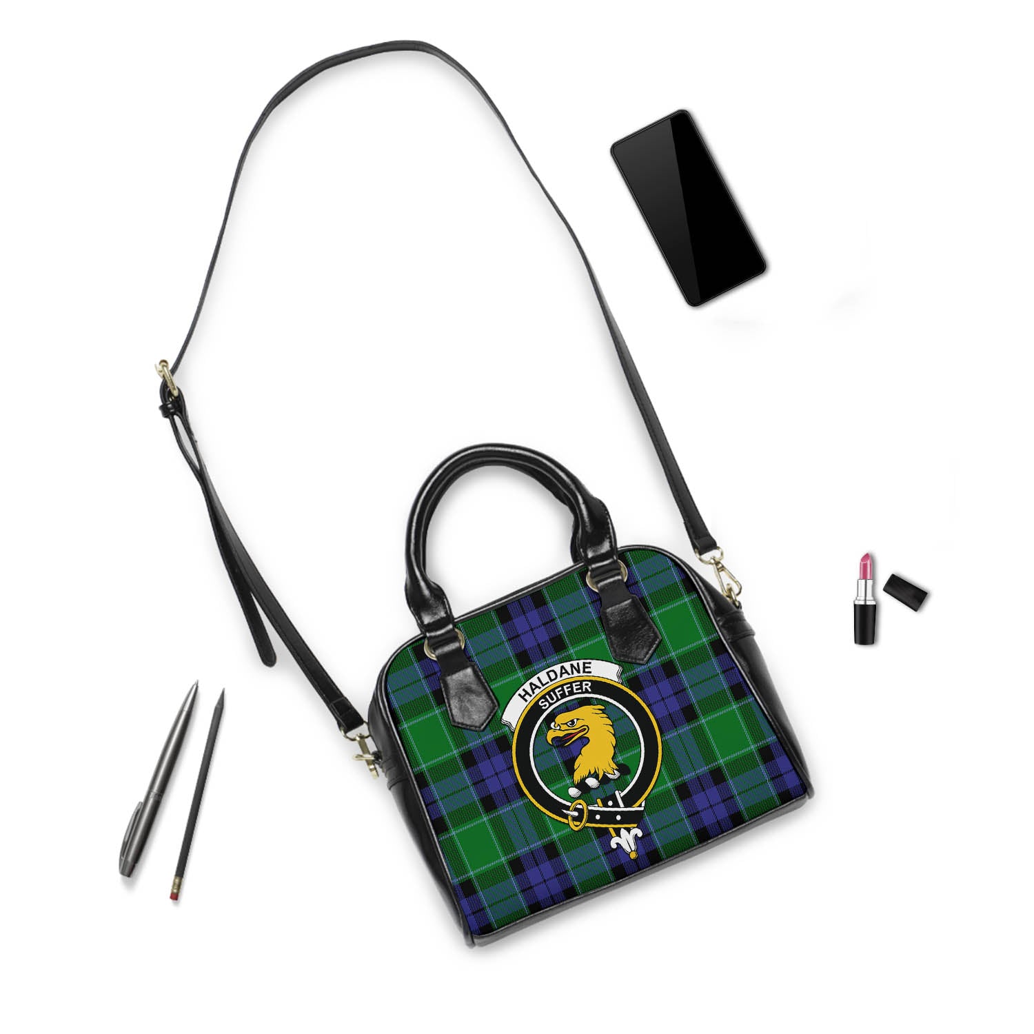 Haldane Tartan Shoulder Handbags with Family Crest - Tartanvibesclothing