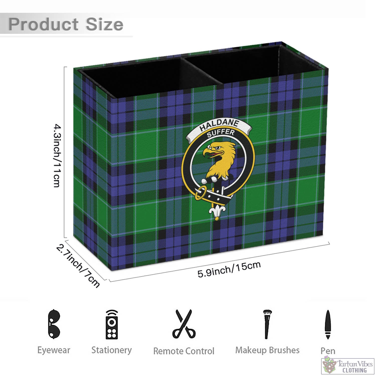 Tartan Vibes Clothing Haldane Tartan Pen Holder with Family Crest