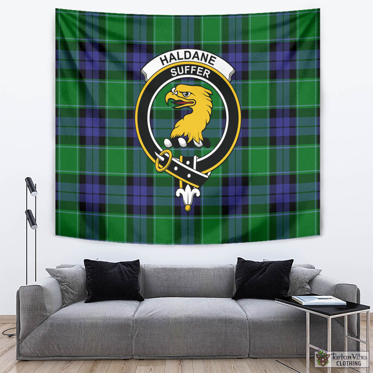 Tartan Vibes Clothing Haldane Tartan Tapestry Wall Hanging and Home Decor for Room with Family Crest