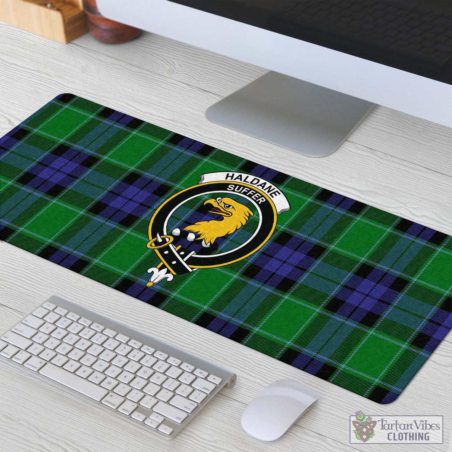 Tartan Vibes Clothing Haldane Tartan Mouse Pad with Family Crest