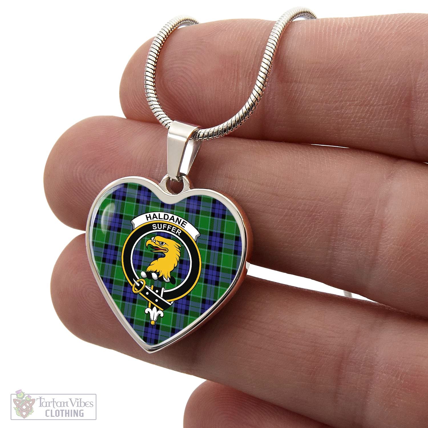 Tartan Vibes Clothing Haldane Tartan Heart Necklace with Family Crest