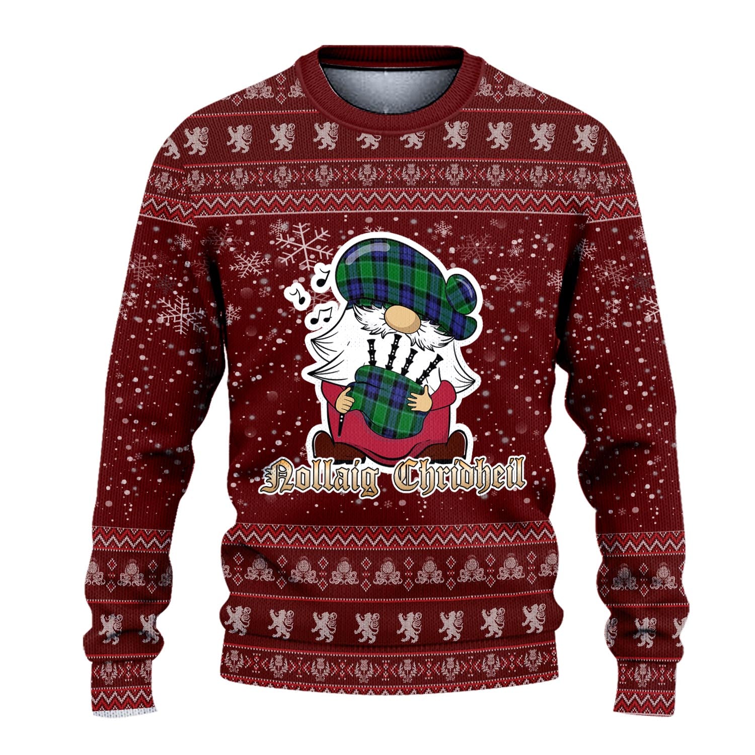 Haldane Clan Christmas Family Knitted Sweater with Funny Gnome Playing Bagpipes - Tartanvibesclothing