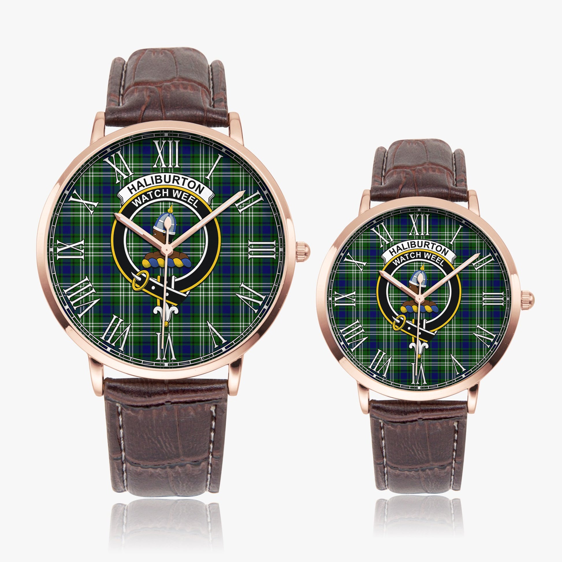 Haliburton Tartan Family Crest Leather Strap Quartz Watch - Tartanvibesclothing