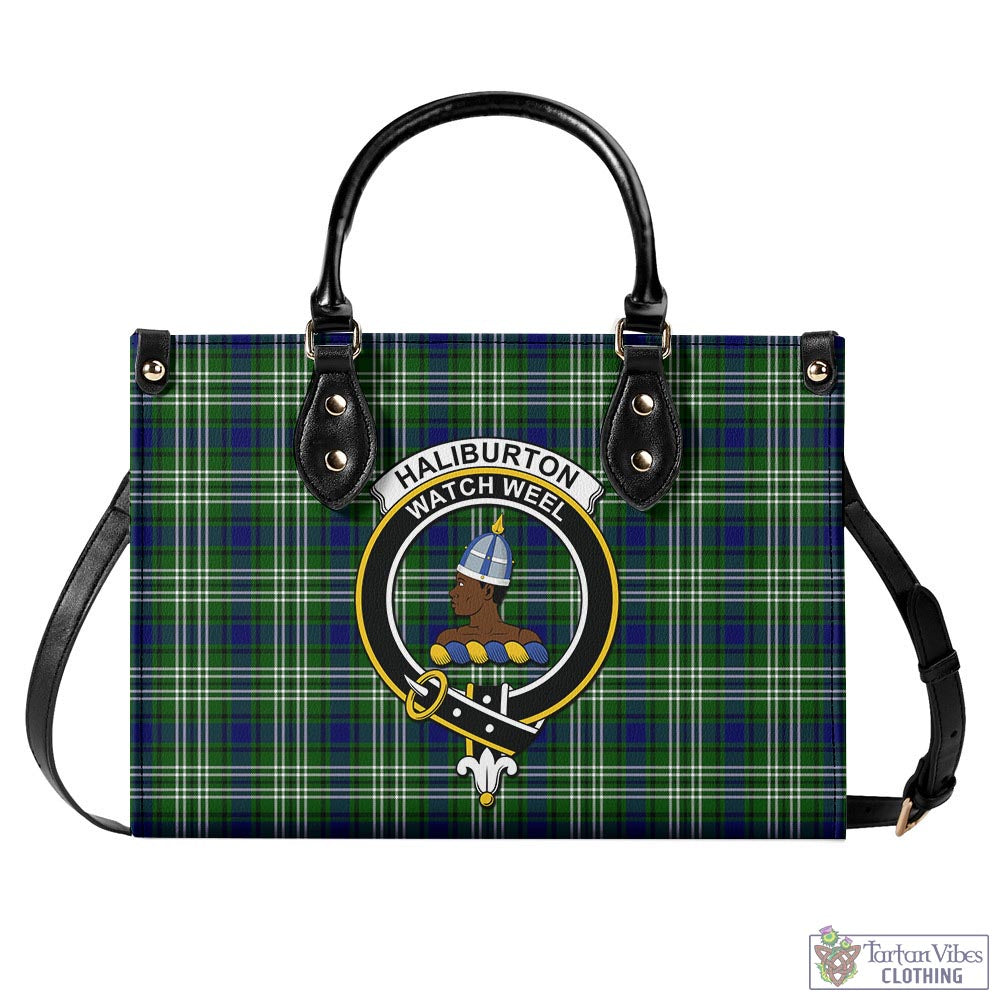 Tartan Vibes Clothing Haliburton Tartan Luxury Leather Handbags with Family Crest