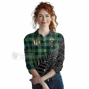 Haliburton Crest Tartan Women's Casual Shirt with New Zealand Silver Fern Half Style