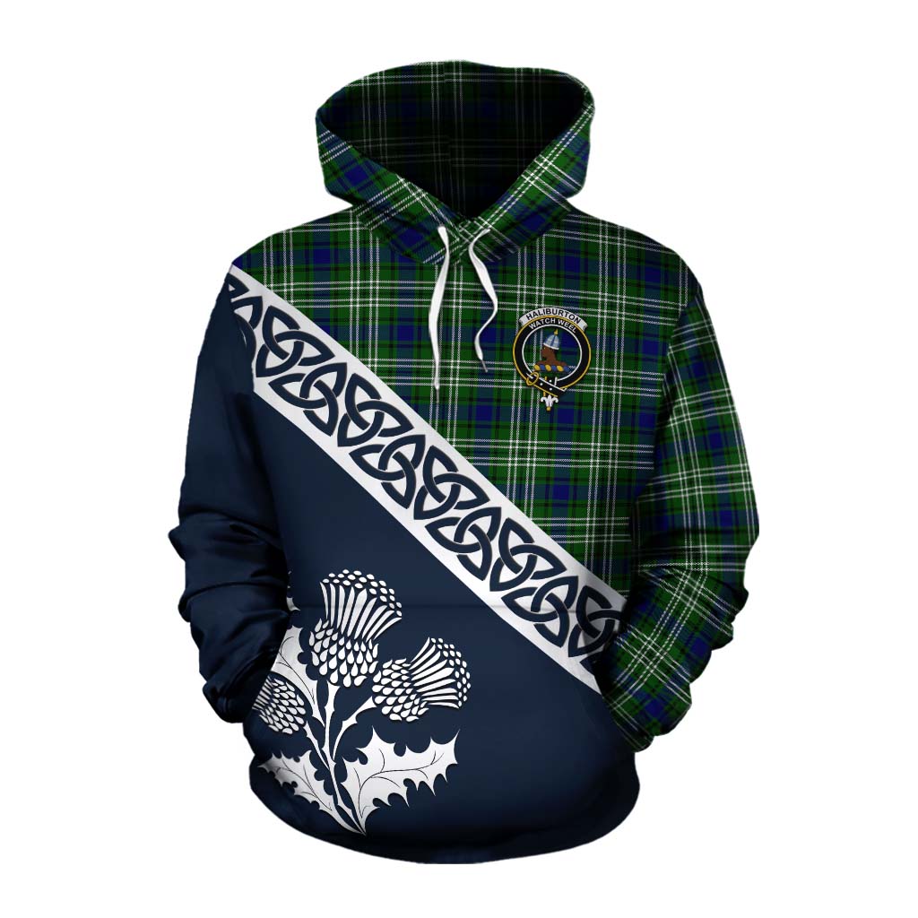 Tartan Vibes Clothing Haliburton Tartan Cotton Hoodie Featuring Thistle and Scotland Map